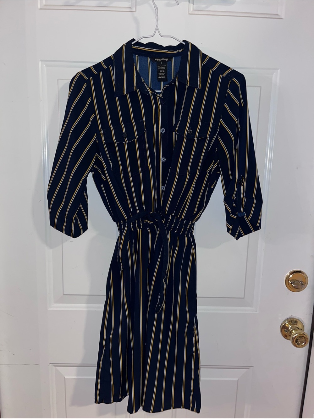 Millenium Striped Navy and Mustard Shirt Dress